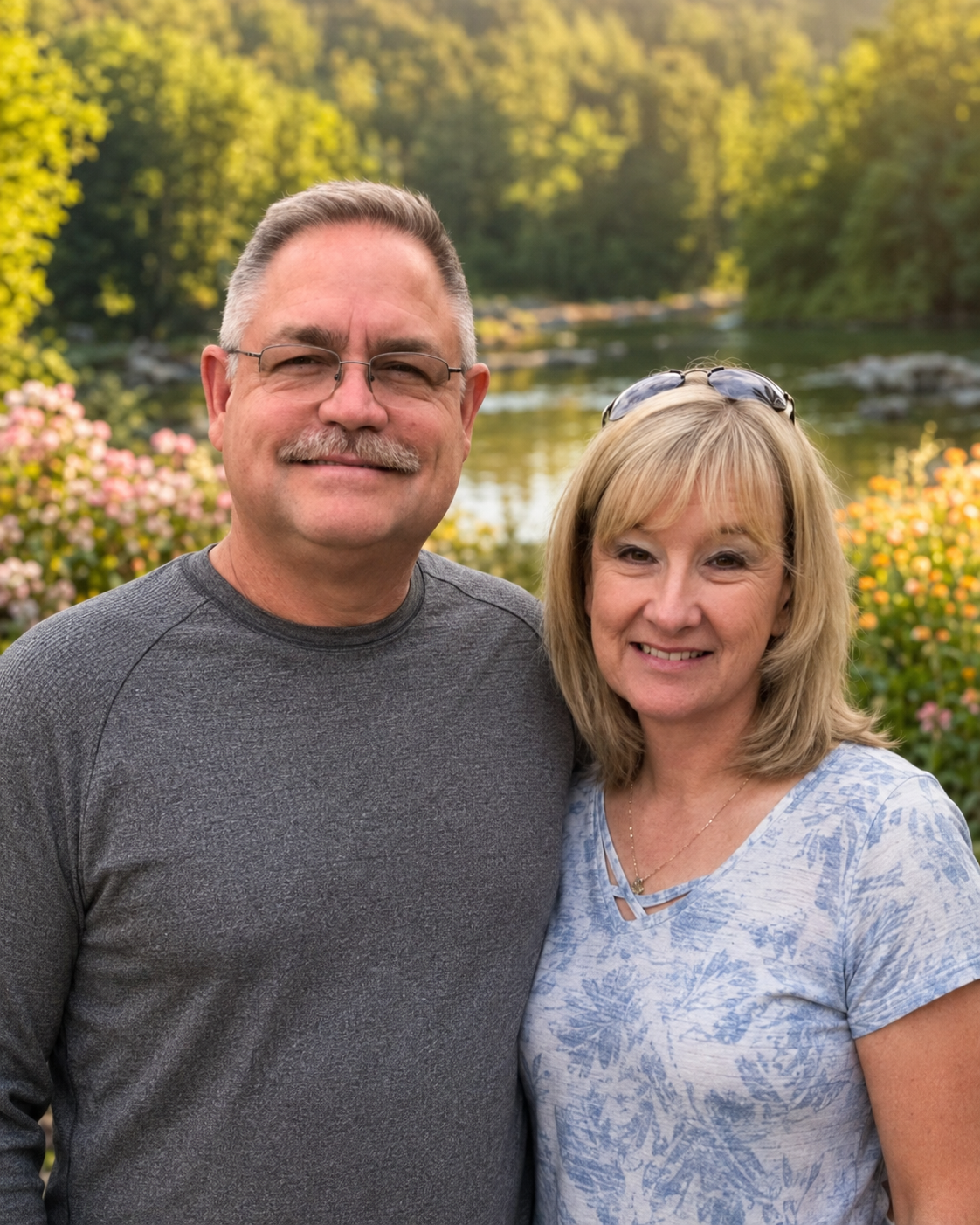 Blake and Beth Rinderle together beside a peaceful river