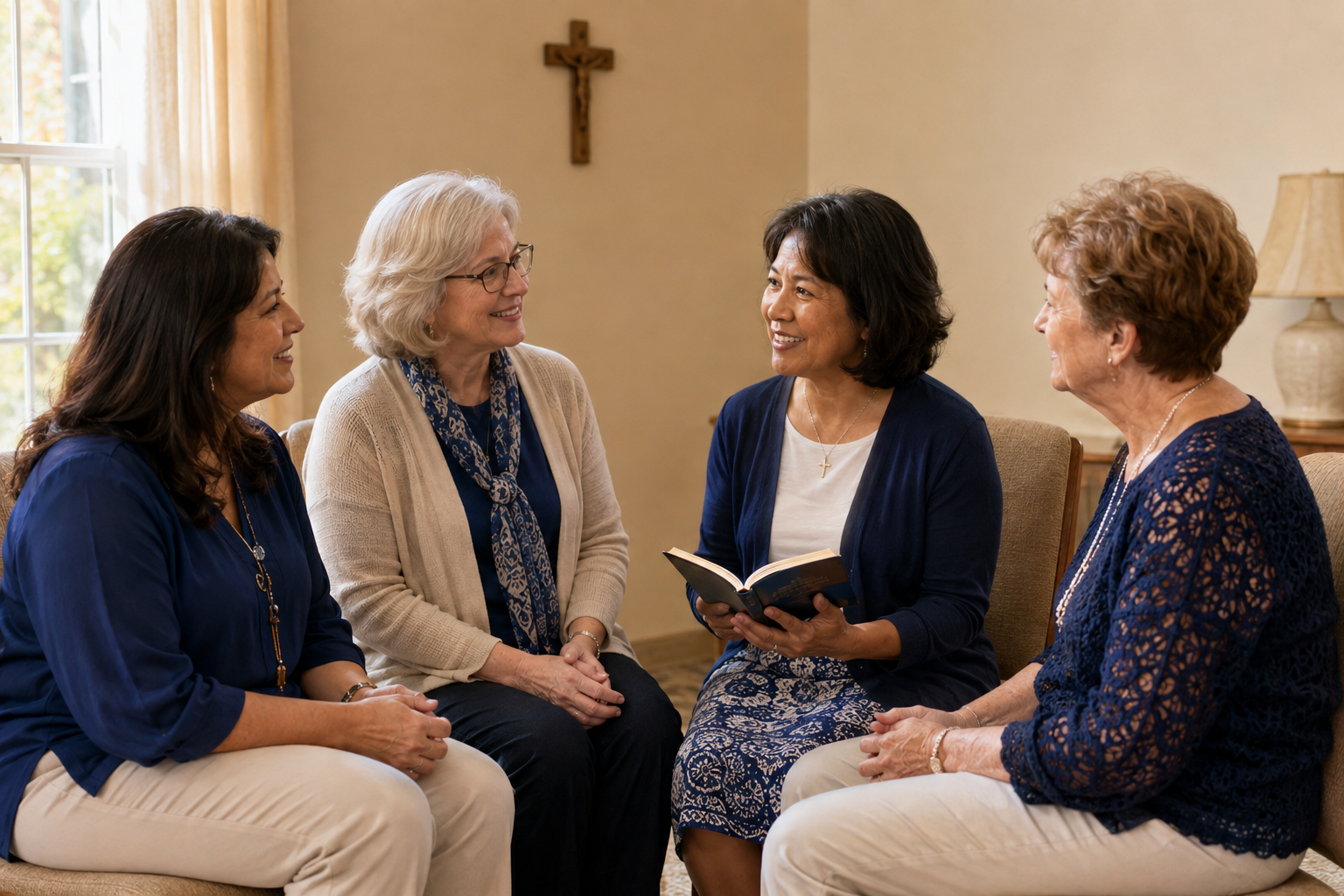 Four women gathered for a prayerful Cursillo friendship-group conversation